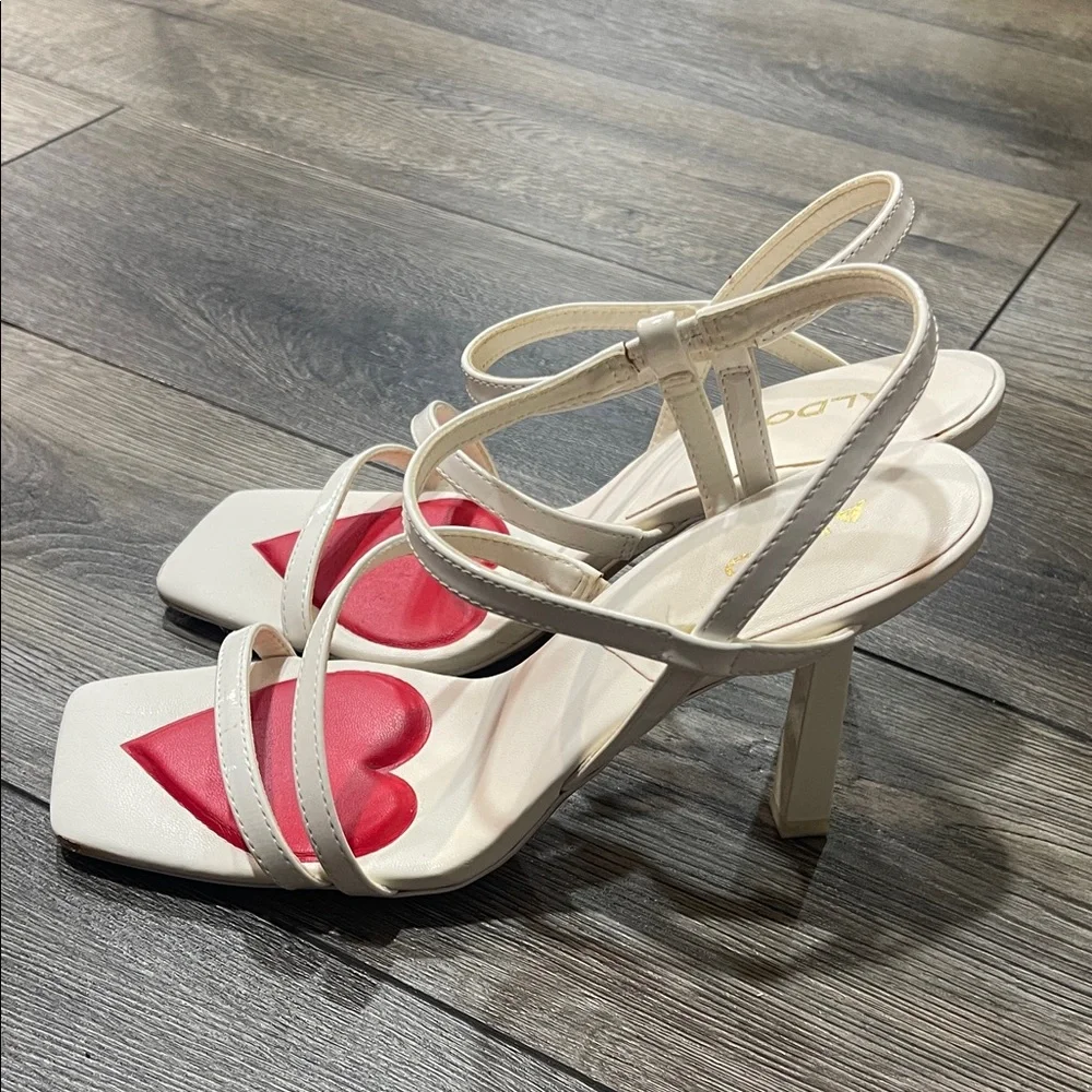Aldo Strappy Cream Heels with Red Heart - Picture 2 of 3